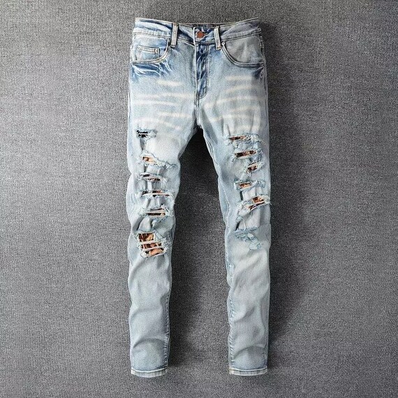 Mens Ripped Denim Designer Distressed 