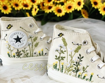 Converse Chuck Taylor 1970s ,Custom Floral Circle Embroidery, Converse Wreath Embroidery Converse Self-designed Pattern Embroidery