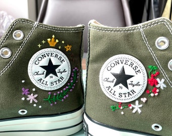 Broderie florale personnalisée Converse - Broderie personnalisée Converse - Converse Custom Chuck Taylor 70 fleurs brodées