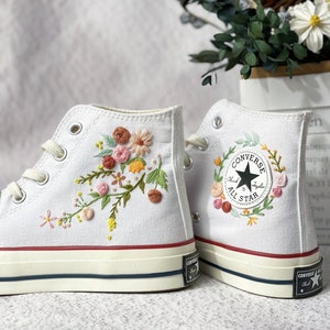 Converse Chuck Taylor 1970s ,Custom Floral Circle Embroidery, Converse Wreath Embroidery Converse Self-designed Pattern Embroidery