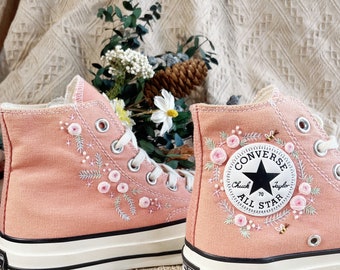 Broderie florale personnalisée Converse / Nom personnalisé Converse / Cadeau pour le meilleur ami