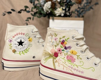 Converse Chuck Taylor 1970s custom floral embroidery, universe and stars embroidery