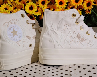 Converse Chuck Taylor 1970s ,Custom Floral Circle Embroidery, Converse Wreath Embroidery Converse Self-designed Pattern Embroidery