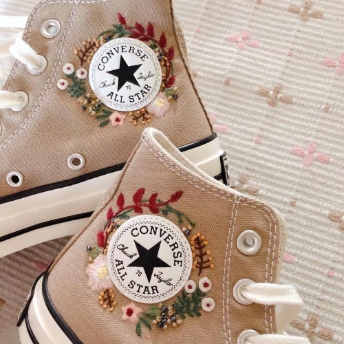 Converse Custom Floral Embroidery Embroidered Converse Etsy