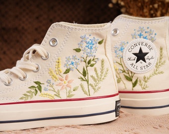 Converse Chuck Taylor années 1970, broderie de cercle floral personnalisée, broderie de couronne Converse Converse broderie de motif auto-conçue