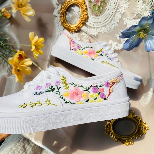Vans for a Bride | Bridal Sneakers | Embroidered Wedding Shoes|Custom Embroidered Bridal Vans Shoes