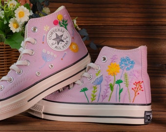 Broderie florale personnalisée Converse / Nom personnalisé Converse / Cadeau pour le meilleur ami