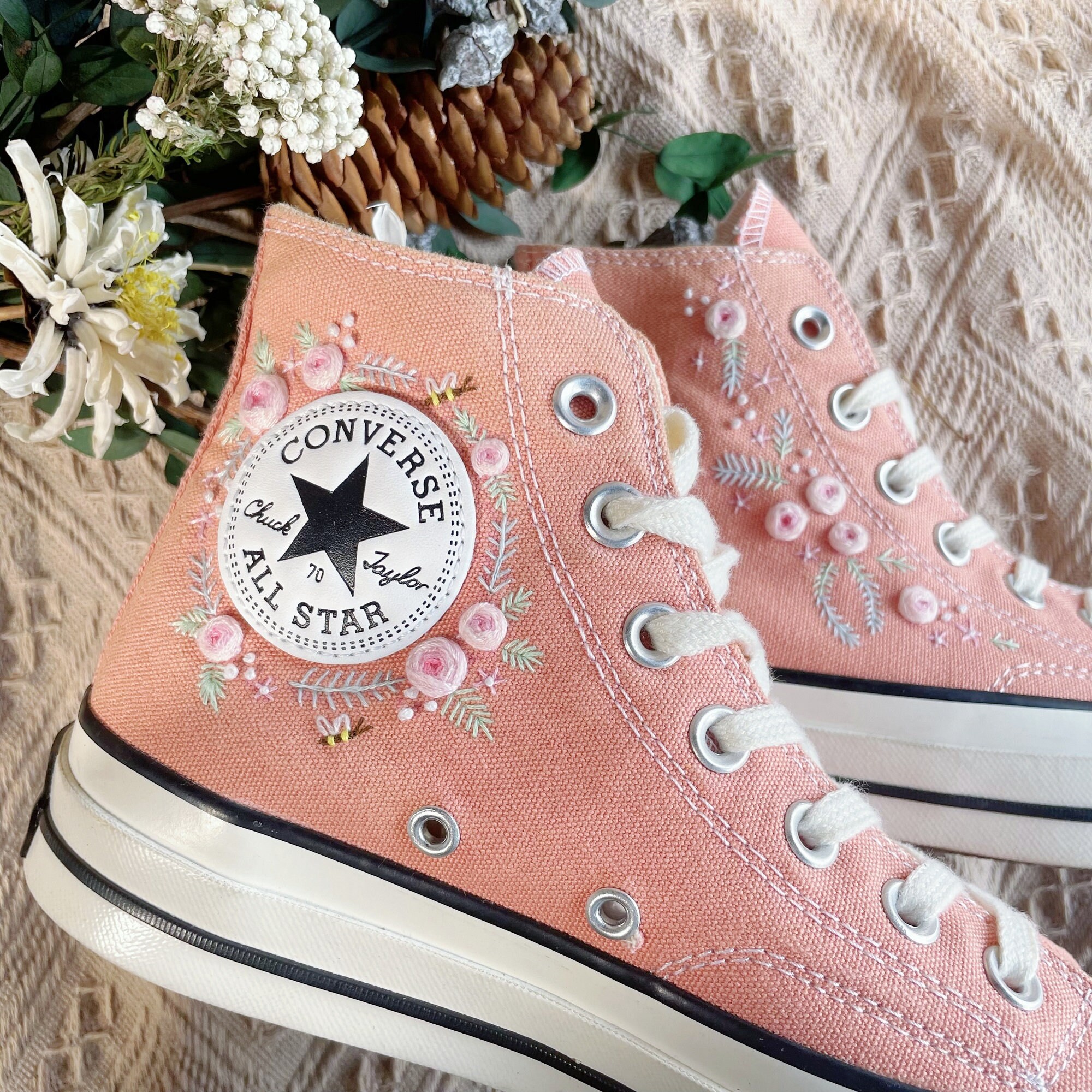 Converse Custom Floral Embroidery / Converse Custom Name / Etsy