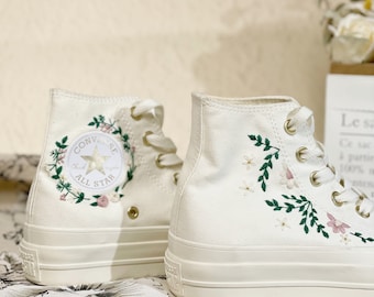 Converse Chuck Taylor 1970s ,Custom Floral Circle Embroidery, Converse Wreath Embroidery Converse Self-designed Pattern Embroidery