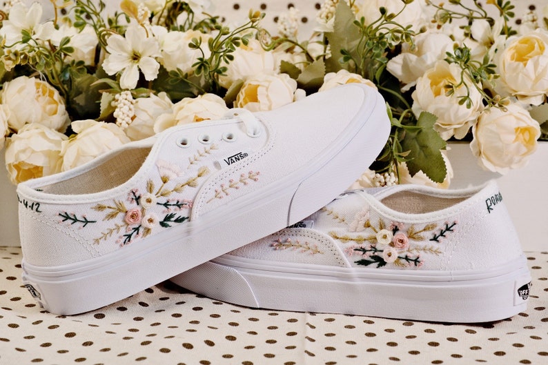 Vans for a Bride Bridal Sneakers Embroidered Wedding ShoesCustom Embroidered Bridal Vans Shoes image 3