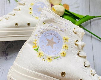 Flower Brodered Converse High-Tops/Converse avec semelle 4CM