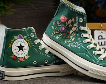 Converse Chuck Taylor années 1970, broderie de couronne Converse Converse broderie de motif auto-conçue, broderie de cercle floral personnalisé