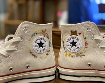 Converse Chuck Taylor 1970s ,Custom Floral Circle Embroidery, Converse Wreath Embroidery Converse Self-designed Pattern Embroidery