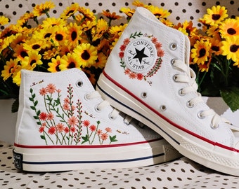 Converse Custom Floral Embroidery - Converse Custom Embroidery - Converse Custom Chuck Taylor 70 embroidered flowers