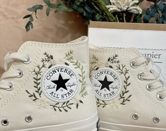 Converse Chuck Taylor 1970s Custom Floral Circle Embroidery Converse Wreath Embroidery Converse Self designed Pattern Embroidery