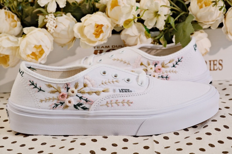 Vans for a Bride Bridal Sneakers Embroidered Wedding ShoesCustom Embroidered Bridal Vans Shoes image 1