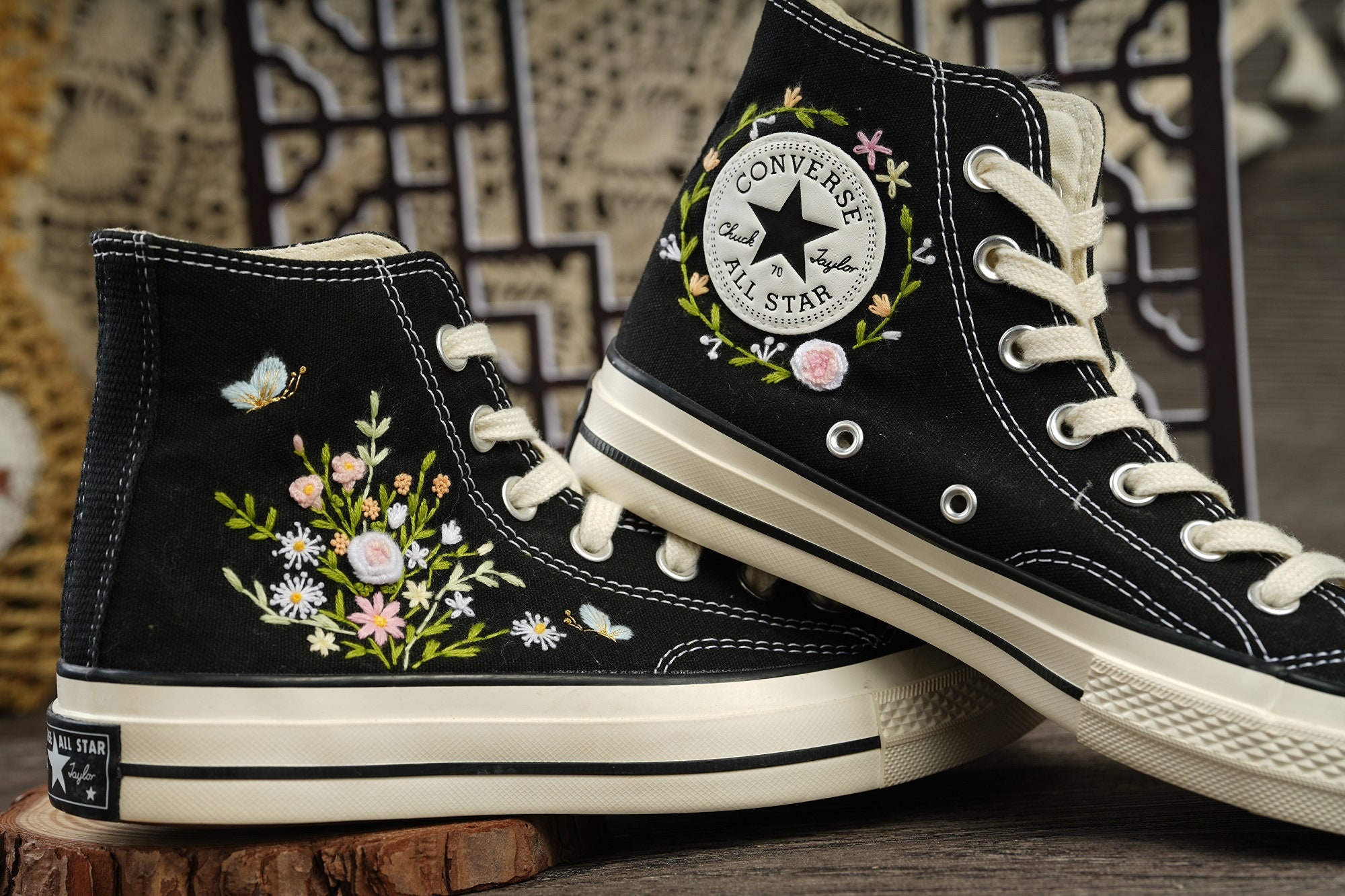 Black floral converse online