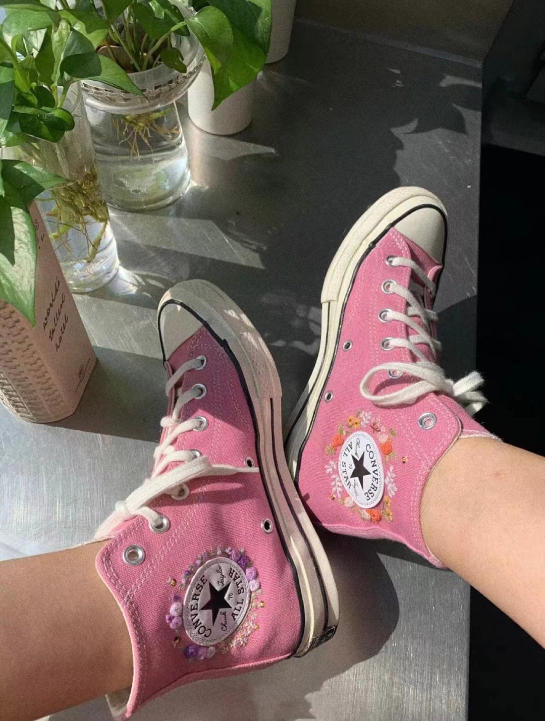 Converse Custom Floral Embroidery / Converse Custom Name / Etsy