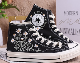 Converse Chuck Taylor 1970s ,Custom Floral Circle Embroidery, Converse Wreath Embroidery Converse Self-designed Pattern Embroidery