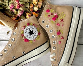 Converse Chuck Taylor 1970s custom floral embroidery, universe and stars embroidery