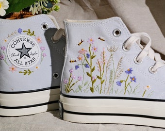 Converse Chuck Taylor 1970s , Converse Wreath Embroidery Converse Self-designed Pattern Embroidery ,Custom Floral Circle Embroidery