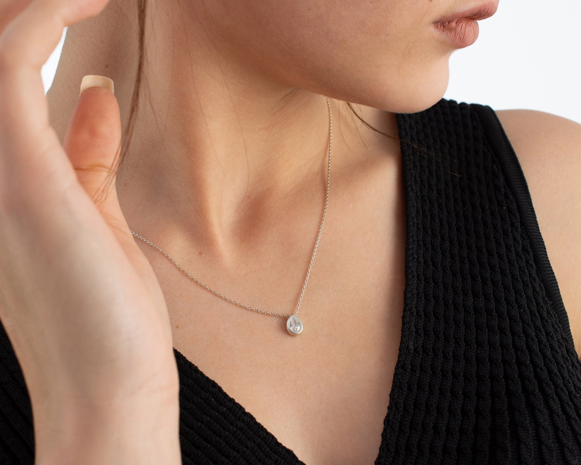 Drop Shaped Necklace Diamond Pendant Necklase for Women Etsy