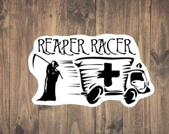 Reaper Racer Sticker - Morbid Medical decal | Dark Humor EMS Sticker | Medic Humor | Medical Stickers | Weatherproof | Water Bottle | Gift