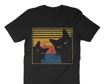 Retro Vintage Black Cats, 80s Style, Cat Owner Funny, Cat Face 70s, Lovely Kitten Tee, Peekaboo Cat Dad Gift T-Shirt