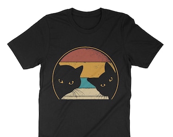 Black Cats, Vintage T-Shirt, Two Cats Peekaboo, Cat Owner Gift, Kitten Lover Tee