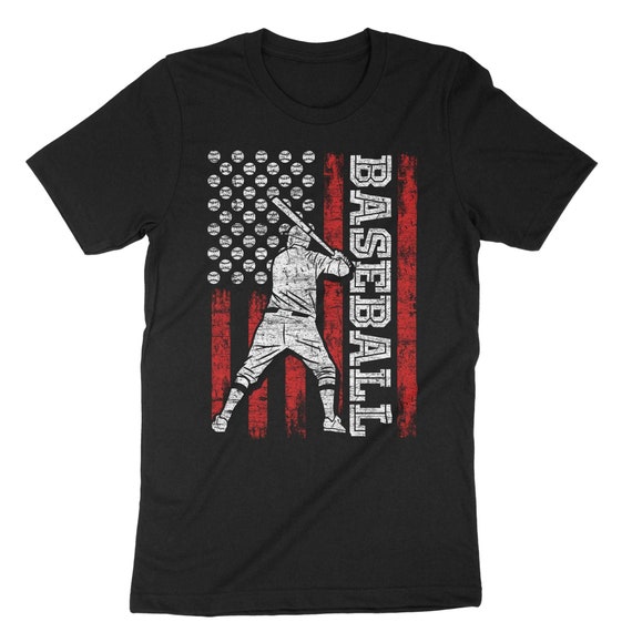 American Softball Flag T-Shirt - Players And Red Bat American Softball Flag T-Shirt - Players And Red Bat