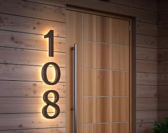 Números de casa retroiluminados - Letrero de dirección iluminado con LED - Placa de dirección LED moderna - Metal y acrílico resistentes a la intemperie - Brilla en exteriores por la noche