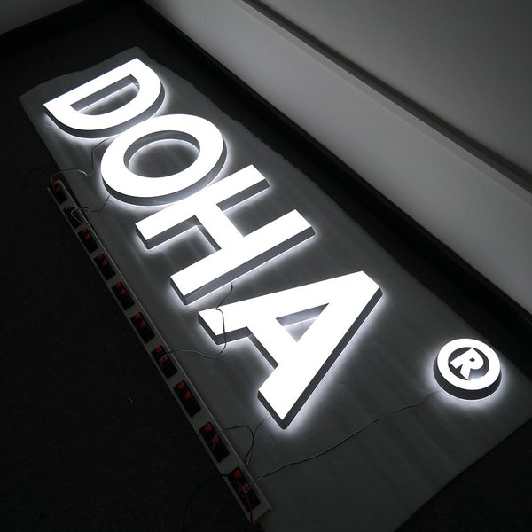 Customization 3D Metal Channel Letters,Business Advertising Sign,Back Light  Acrylic LOGO,Outdoor Waterproof LED Illuminated Signage