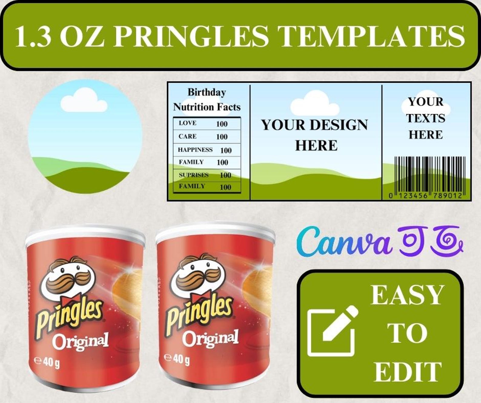 Pringles 1.3 Oz Labels Template, Pringles Template, Pringles Label , Chip Can Label Template ...