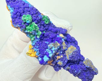amazing azurite with malachite ,  Mineral Home Decor, Fibrous Azurite, Mineral Collector, Geology Gift