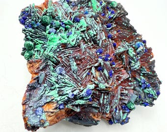 Azurite with Malachite Mineral Specimen From Morocco,  Fibrous Azurite, Mineral Collector, Geology Gift , natural crystal, Geology Gift,