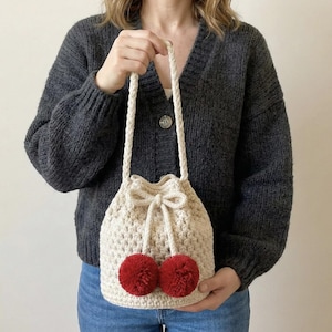 Modèle de sac seau au crochet texturé - Pompon crème (Modèle PDF)