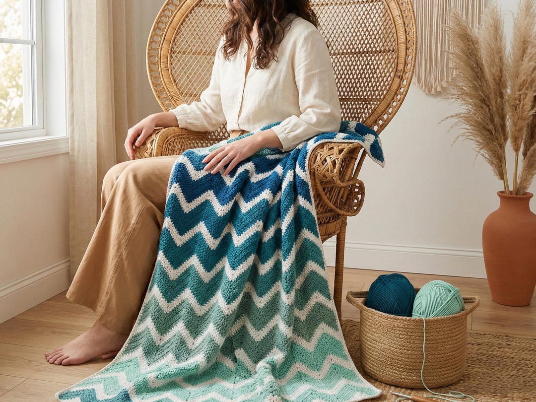 Ocean Waves Chevron Blanket Crochet Pattern – Gradient Afghan Tutorial ...