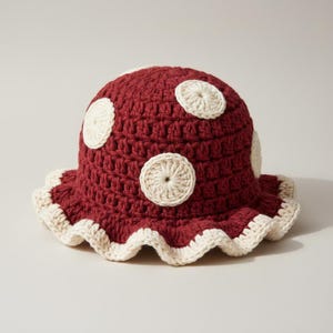 HAND CRAFTED Hat Crochet Bucket Chenille Winter Full Ruffle Red Burgundy Marled il_1080xN.5284079883_ju5d.jpg main image 2