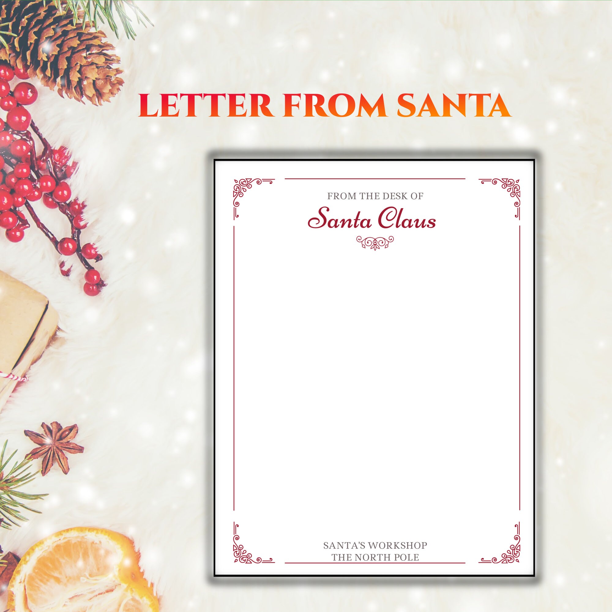 Printable Letter From Santa | Christmas Stationery Note Paper (PDF