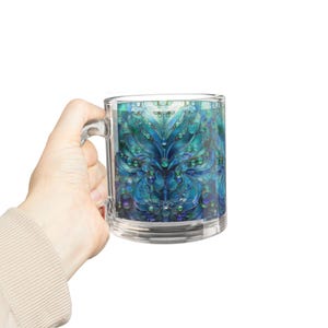 Elegant Blue Floral Glass Mug, 10oz - Perfect for Coffee, Tea, Gifts, Home Decor, and Special Occasions