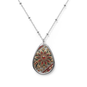 Bohemian Floral Oval Necklace: Handmade Zinc Alloy Pendant