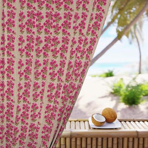 Floral Blackout Window Curtains: Pink Flower Print, Boho Living Room Drapes