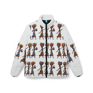 Afrocentric Women's Puffer Jacket, Ethnic Print Winter Coat, African Inspired Outerwear, Black History Month Apparel, Urban Streetwear