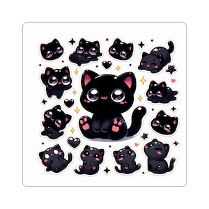 Cute Cat Kiss-Cut Stickers | Black Cat Lovers, Aesthetic Vinyl Decals, Kawaii Gifts for Cat Owners, Scrapbooking, Laptop Sticker
