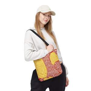 Helle Gingham-Einkaufstasche, lustiges Sommerzubehör, Picknick-Tasche, Strandtasche, Geschenkidee für sie, stilvolle wiederverwendbare Einkaufstasche