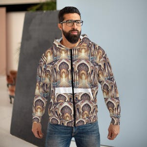 Architectural Art Zip Hoodie: Unisex Graphic Print, Fashion Lover Gift