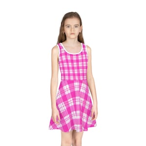 Pink Plaid Girls&#39; Sundress: Sleeveless Summer Dress