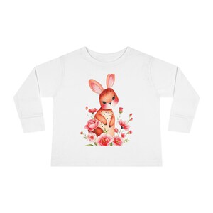 Spring Bunny Toddler Long Sleeve Tee, Cute Easter Shirt, Floral Toddler Outfit, Baby Gift, Kids Spring Fashion