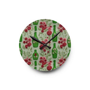 Vintage Floral Acrylic Wall Clock: Modern Kitchen Art Decor