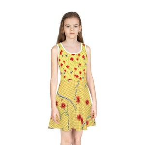 Floral Girls&#39; Sundress: Bright Yellow Summer Party Dress